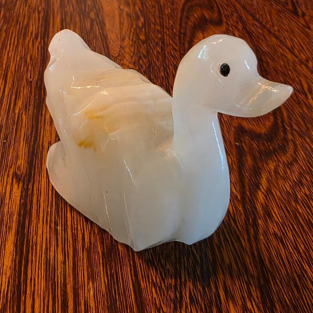 Vintage Miniature White Onyx Stone Duck 1970's Boho Decor Cottagecore Bird Gift